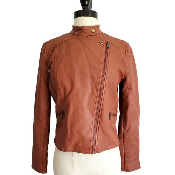 Anthropologie Ettitwa Jacket Womens Small Petite Vegan Leather Moto Orange New - Picture 1 of 16